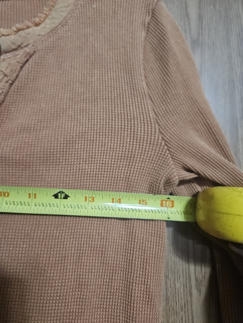 Hem&thread Waffle Knit Orange V Neck Long Sleeve Shirt Size Medium! - Picture 4 of 5